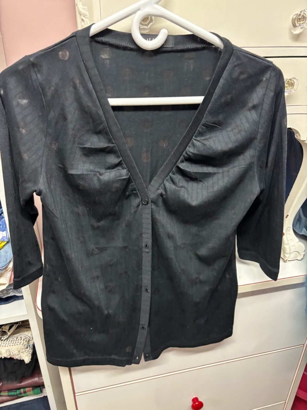 Black V-Neck Button Front Women's Top